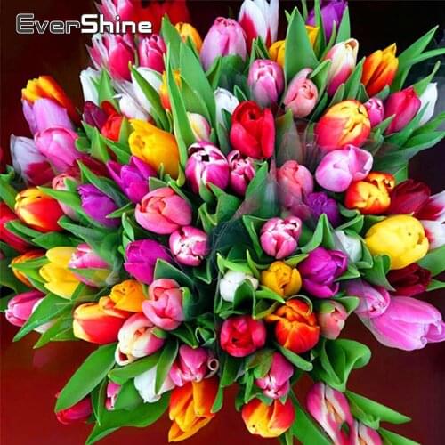 EverShine 5D Diamond Painting Flowers Cross Stitch Diamond Embroidery Tulip Mosaic Art Bouquet Picture Rhinestones Home Decor