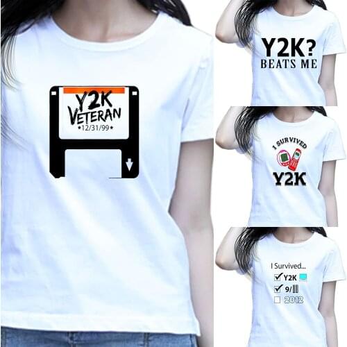 I Survived Y2K Tshirt Women Print Aesthetic Graphic Vintage Cell Phone Bug Veteran Funny Leisure Tees Girls Best Y2K Beats Me
