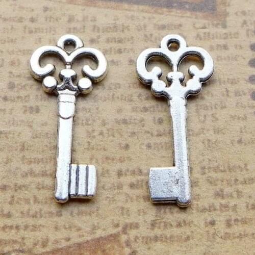 HOT SALE 20 Pieces/Lot 21.5mm*10mm Diy Jewelry Accessory antique Silver plated Charm vintage key charms For Jewelry Making
