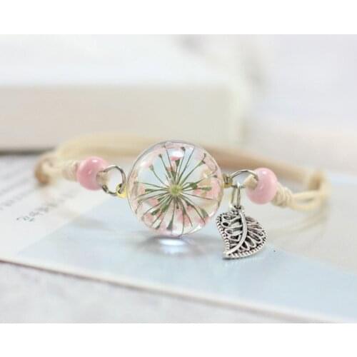 ISINYEE Romantic Woven Dry Flower Ceramic Glass Beads Bracelets & Bangles For Women Elegant Adjustable Bracelet Jewelry Sieraden