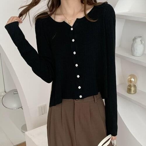 Womens Knitting Cardigan V-neck Button Solid Color Long Sleeve Thin Slim Spring Autumn Top Wholesale 2021 New Female Clothing