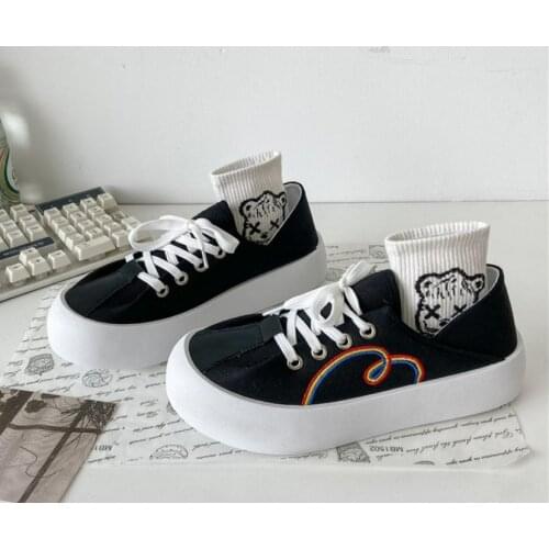 Fashion Solid Womens Canvas Vulcanize Shoes Trend Lace-up Platform Casual Female Flats Designer Shoes Womens Sneakers