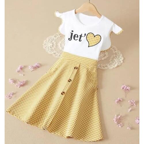 Menoea Girls Plaid Printing Dresses Sweet Cute Summer Kids Round Neck Dress Princess Party Clothes Teenager Clothing 4-13 Years