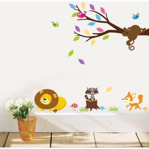 Lovely Forest Animal Cartoon Tree Branch Wall Stickers PVC Removable Children Room Nursery DIY Art Decor Decal