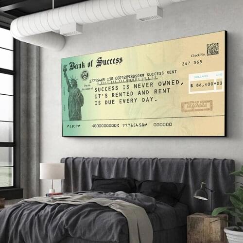 Motivational Wall Art Canvas Painting BANK of SUCCESS Wall Art Posters Prints Inspirational Wall Pictures for Office Bedroom