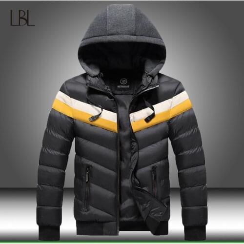 Men Winter Warm Cotton Thick Jacket Parkas Coat Mens 2021 New Padded Windproof Detachable Hat Slim Fit Parka Patchwork Outwear