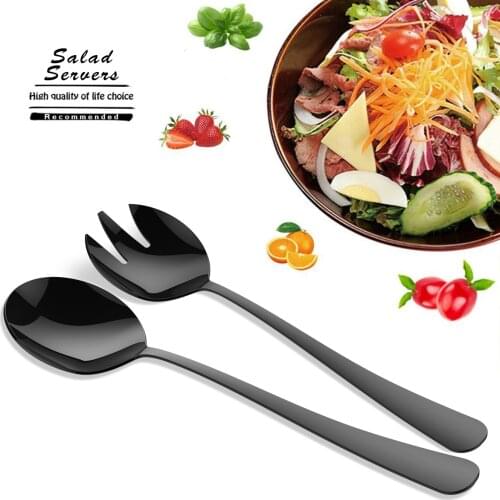 Salad Servers set Long Spoons Fork Kitchen Food Stainless Steel Salad Serving Set Pasta Buffet Public Tableware Restaurant Tool
