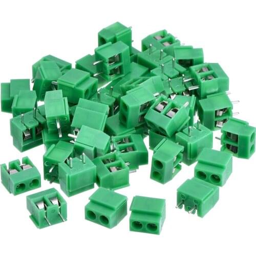 Wholesales 50 Pieces 2 Pin 5 mm Pinch PCB Mount Screw Terminal Block Connector 300V 10A (Green)
