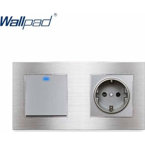 1 Gang 2 Way With LED EU Socket German Wallpad Grey Aluminum Alloy Panel 86*172mm Wall Power Outlet