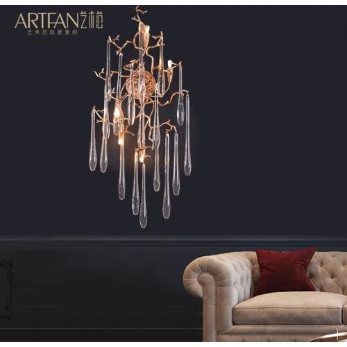Post-modern crystal wall lamp creative living room background wall branches French-style aisle bedside American-style copper