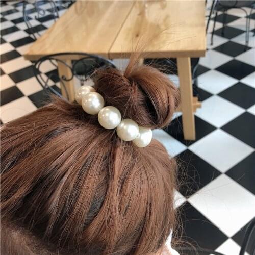 Woman Big Pearl Hair Ties Fashion Korean Style Hairband Scrunchies Girls Ponytail Holders Rubber Band Hair Accessories