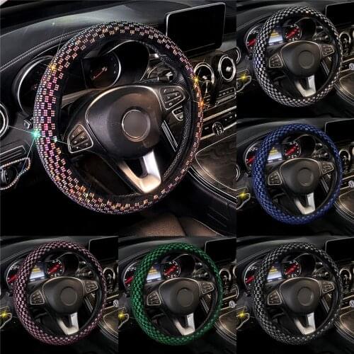 Luxury Crystal Car Steering Wheel Covers Universal Bling Rhinestone Steering Wheel Cover for Girls Car Accessories Size 15 inch