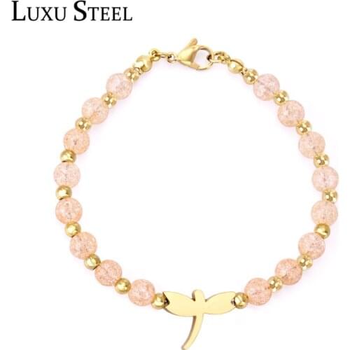 LUXUSTEEL Girl Bracelets Stainless Steel Dragonfly Pendants Stainless Steel Link Chain Bracelets Bangles Wholesale Party
