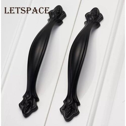 Free Shipping American kitchen TV Cabinet door handles Zinc alloy drawer bookcase pulls Black furniture cupboard handle 96/128mm