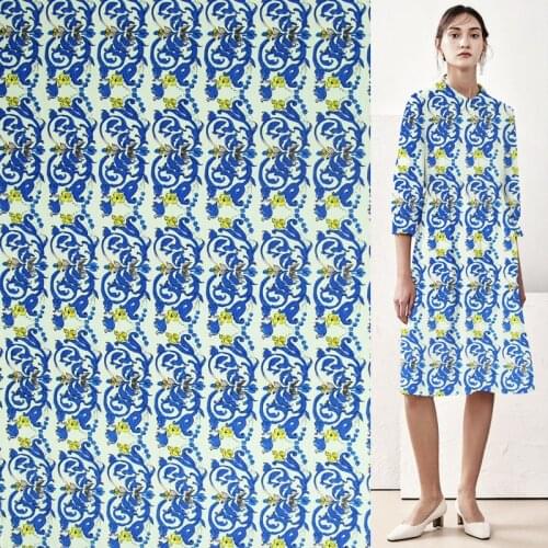 Blue totem design pure silk crepe de chine silk fabric pure silk fabric,SCDC1072