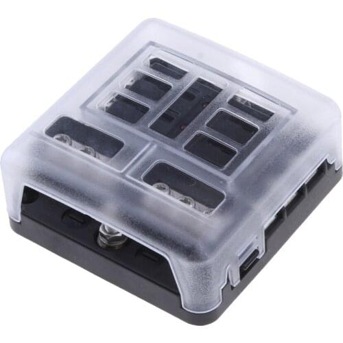 Universal Car Boat 6 Way Circuit Blade Fuse Box Holder Block w/ LED Warning