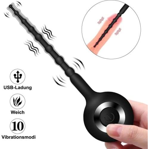 Male Vibrator Urethral Dilator Penis Plug 10 Vibration Mode Silicone Dilator Urethral Probe Gay Toy Adult Toy
