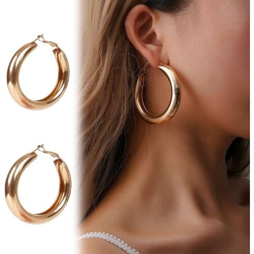 Punk Rock Hoop Earrings Minimalist Thick Tube Big Round Circle Gold Hoop Earrings Party Wedding Jewelry Gift for Women Brincos