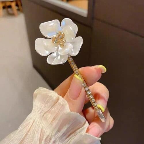 New Korean Style Acrylic Flower Hair Clip Fresh Girl Cute Sweet Zircon Hair Grips Headwear for Women Fashion Hair Accessories