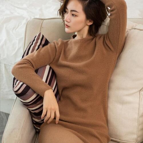 Decoration body length knitted cashmere womens Pullover long sleeve sweater long skirt thin bottom thickening dress