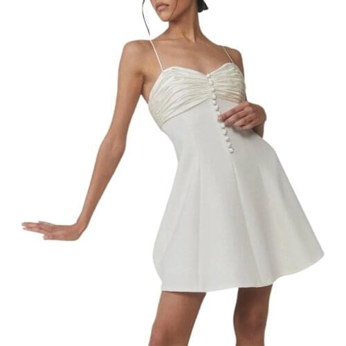 Female Formal Dress, Summer Solid Color Sleeveless Spaghetti Strap for Ladies, Black/White, S/M/L