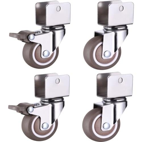 1.5 Furniture Crib Casters Cabinet Clamp with Brake Wheels Soft Rubber Swivel Caster Furniture Hardware Fittings Pack of 4