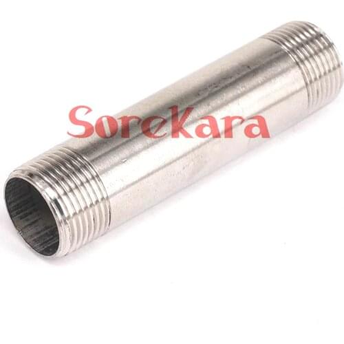1" BSP Equal Male Thread Length 100mm 304 Stainless Steel Long Straight Pipe Fitting Connector Adapter