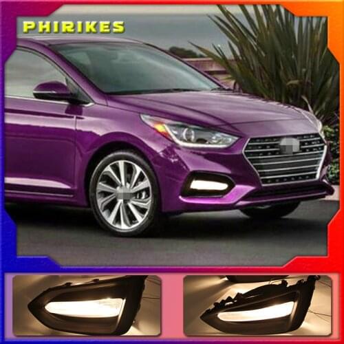 1 Pair Car DRL Lamp Waterproof LED Daytime Running Light Fog lamp cover For Hyundai Solaris Accent 2017 2018 2019