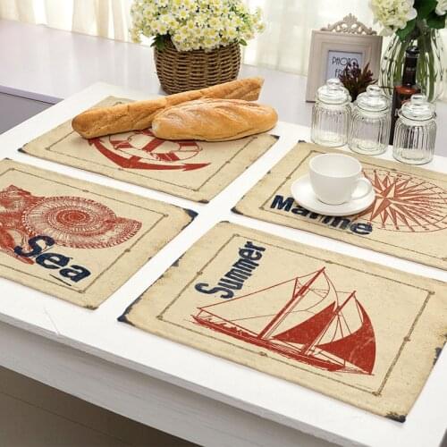 1Pcs Marine life Conch Pattern Kitchen Placemat Table Mat Drink Coaster Cotton Linen Pads Western Mats 42*32cm Home Decor MS0019
