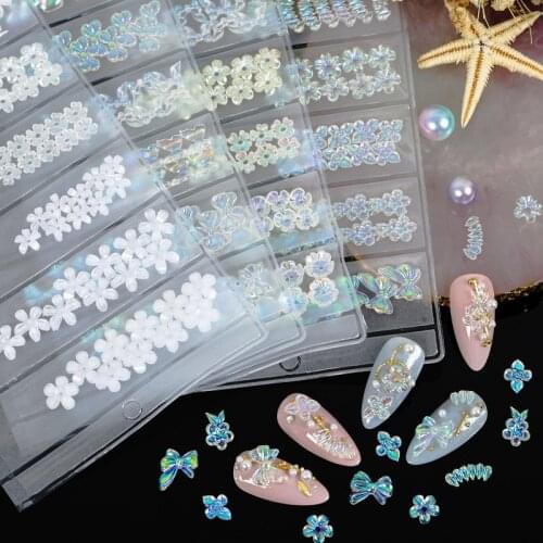 1Pack 3D Glitter Translucent AB Butterfly Bow Ties Flowers Glazed Arylic Nail Art Rhinestone Gems Decorations Manicure DIY Tips