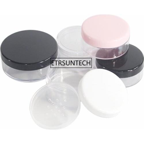 100pcs 30g New Loose Powder Jar with Sifter Empty Cosmetic Container Makeup Compact With Black/White/Clear/Pink cap F3335