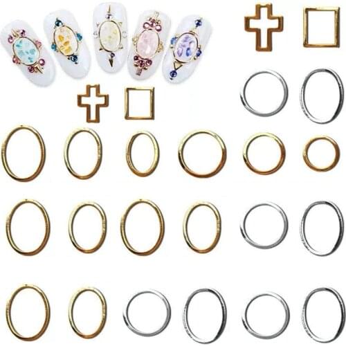 100pcs/lot Japan&Korea Nail Art Creation Metal Frame 2Colors=(Gold&Silver) DIY Nail Accessory Geometry Frame Circle Oval Cross3D