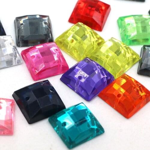 100pcs / bag 8mm / 10mm / 15mm Square Acrylic Mixed Color Flatback Sew Rhinestones DIY Clothes Crafts