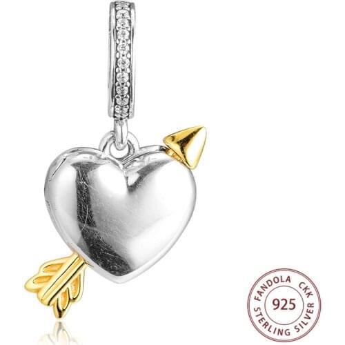 100% 925 Sterling Silver Arrow of Love Heart Charm Beads for Jewelry Making Fit Original Charms Bracelets kralen perles