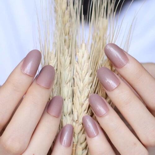 New 24pcs Adorable fashion candy oval decorative fake nails long round section light brown P57X