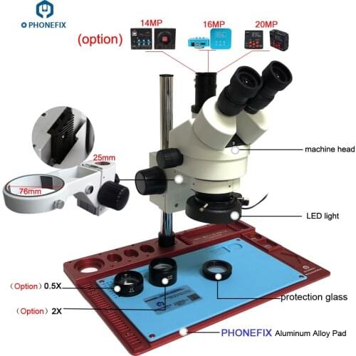 3.5X-90X Trinocular Stereo Zoom Microscope 14MP 16MP 21MP HDMI Camera 144pcs Ring Light Phone Repair PCB Soldering Microscope