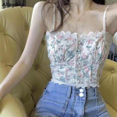 Oversize Camisole Women Floral Elegant Sweet All-match Fashion Sleeveless Summer Female Crop Tops Korean Style Slim Streetwear