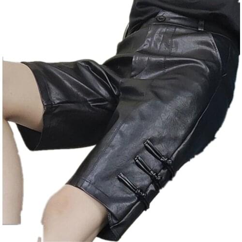 Casual PU leather ankle length Wide leg pu pants women spring autumn new retro buckle high waist straight trousers