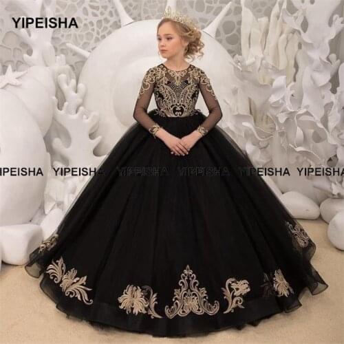 Yipeisha Black Girls Party Dresses vestidos de comunión Flower Girl Dresses Ball Gown Formal Lace Prom Gown for Kids Children