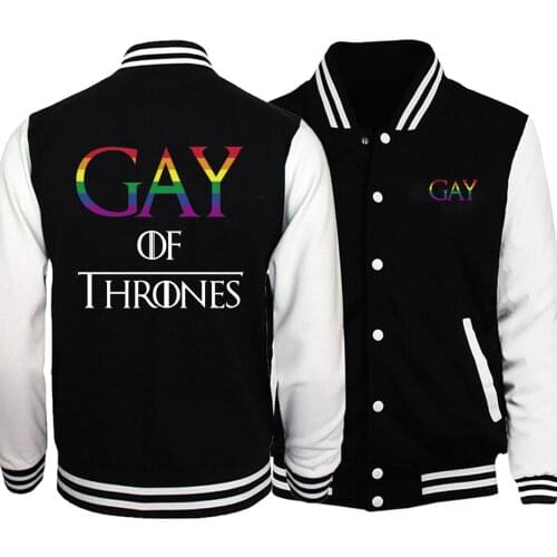 Gay Of Thrones Gay Pride Baseball Men Jackets Coats Winter Autumn Fleece Warm White Black Sportswear Bomber Streetwear Plus Size