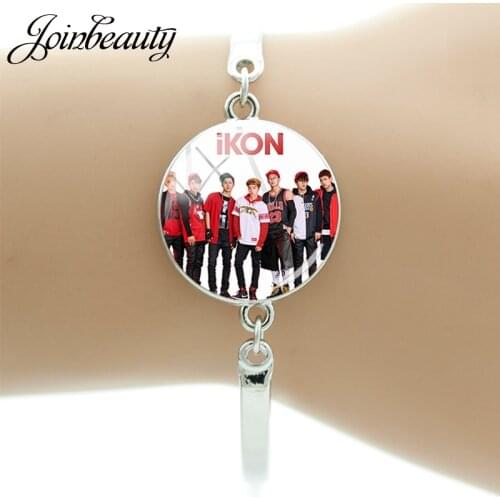 JOINBEAUTY Handmade Kpop IKON Bracelet Art Glass Dome Charms Bracelet Single Photo Jewelry Fans Party Favor Gifts IK12