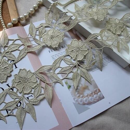 11cm 4.33inch wide(3Yards/lot ) Light gold thread water soluble embroidery lace trim,light gold venise lace trim