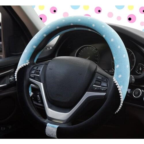 4 Colors Cute Cartoon Diamond Car Steering Wheel Cover Winter Plush Women Girls Wheel Covers Car Styling Decorations