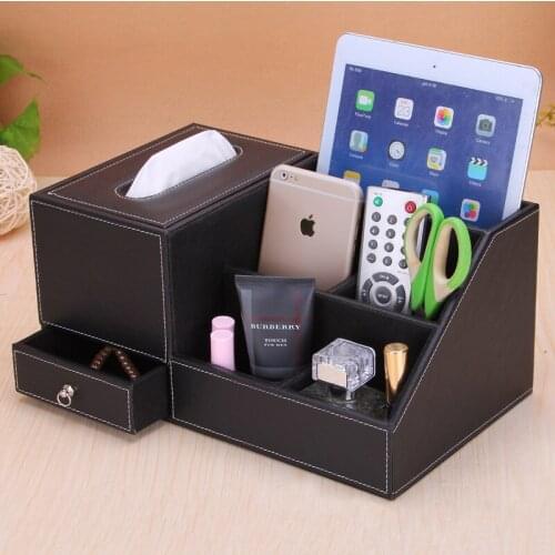 Fashion Multifunctional PU Leather Tissue Box Desktop Remote Control Storage Box Table Napkin Paper Pumping Paper Box
