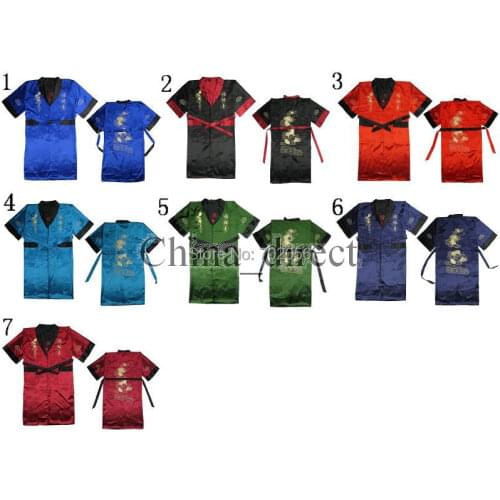 REVERSE Mens rayon silk Robe Pajama Lingerie Kimono Gown pjs sleepwear Chinese traditional embroidery dragon S-5XL 7colors#3800