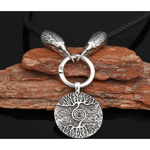 Mens Vintage Stainless Steel Norse Viking Odins Raven Skull&Tree Of LIfe Pendant Necklace Gifts Amulet Jewelry