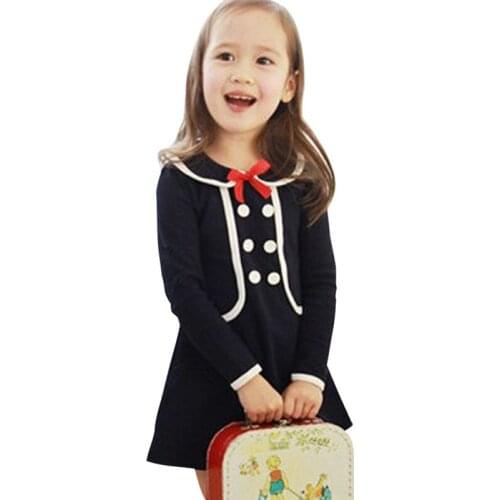 Baby Girls Clothing Long-Sleeved Fake 2 Piece Dress Fashion Dress With Bowknot Kids Dresses High Quality Children Clothing 2021
