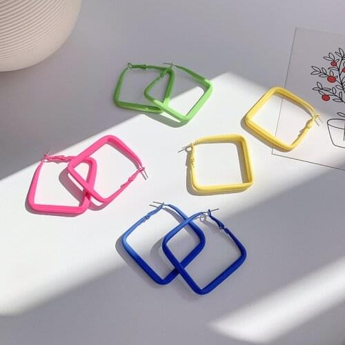 Origin Summer Multi Designs Multicolor Geometrical Square Hoop Earring for Women Trendy Hollow Out Metallic Earring Jewelry