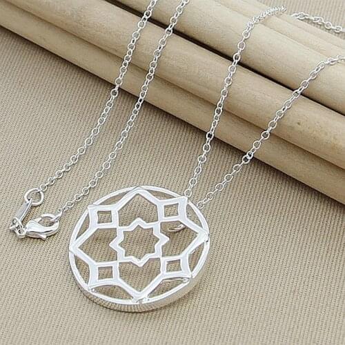 New Trendy 925 Sterling Silver Beautiful Round Flower Pendant Necklaces Women Silver Jewelry Necklace