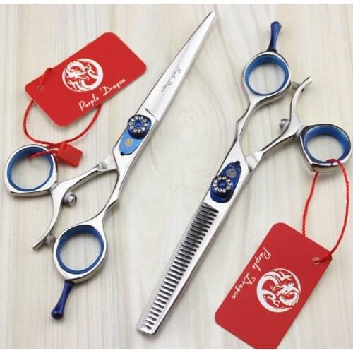 589# 6'' Brand Purple Dragon TOP GRADE Diamante Hairdressing Scissors 440C 62HRC Cutting Scissors Thinning Shears Hair Scissors